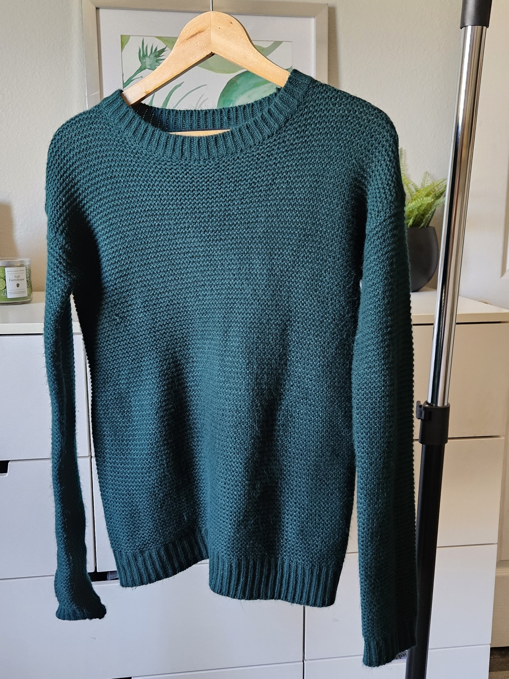 Womens Forever 21 Crewneck Knit Sweater - Forest Green